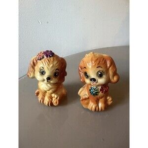 Vintage Anthropomorphic Puppy Salt & Pepper Shakers Plastic Celluloid Hong Kong